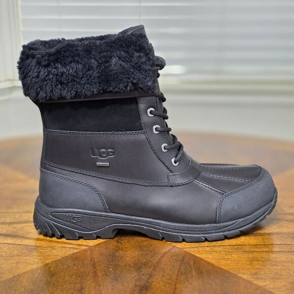UGG Butte Waterproof Men's Black Boots Size 11 Convertible Leather Fur Lined New - Picture 9 of 12